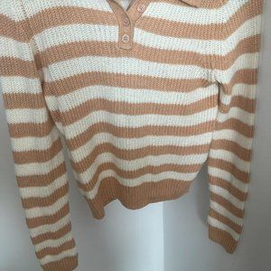 American Eagle Womens Sweater Small Polo four buttons Brown & White Long Sleev